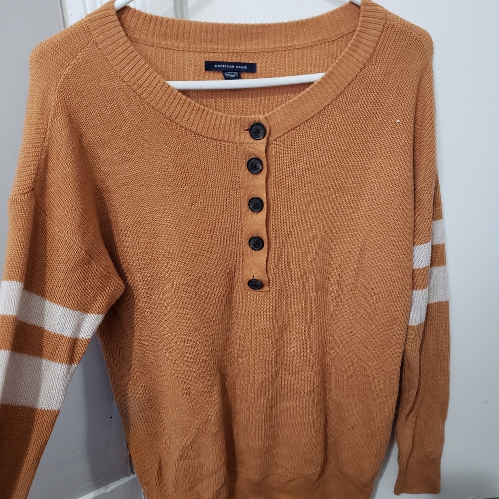 Autumn Yellow Button Neck American Eagle Sweater